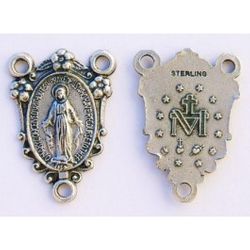 Miraculous Medal Rosary Center Oxidized Medal" itemprop="image