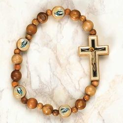 Miraculous Our Lady of Grace Wood Stretch Rosary Bracelet" itemprop="image