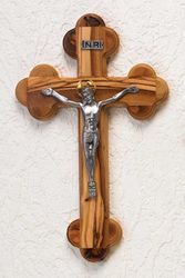 Olive Wood 14 Station Crucifix -Silver Corpus (10 inches)" itemprop="image