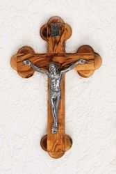 Olive Wood 14-Station Crucifix with Silver Corpus (6-1/2 inches)" itemprop="image