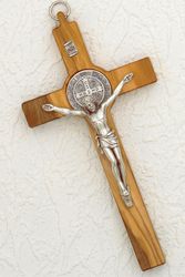 Olive Wood 8 inch St. Benedict Cross" itemprop="image