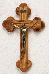 Olive Wood Gold Crucifix (10 inch)" itemprop="image