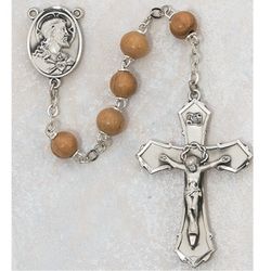 Olive Wood Rounc Rosary SS 7MM" itemprop="image