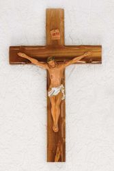 Olive Wood Traditional Cross w/ Flesh Corpus" itemprop="image