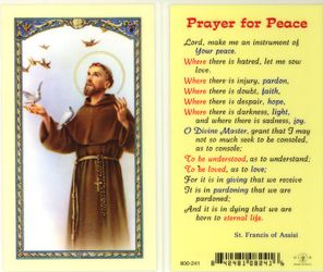 Prayer for Peace Laminated Holy Card" itemprop="image