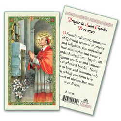 Prayer to Saint Charles Borromeo laminated Holy Card" itemprop="image