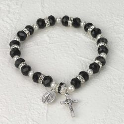 Rosary Crystal Bracelet- Black- 12 mm. Min 4" itemprop="image