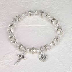 Rosary Crystal Bracelet- Clear- 12 mm. Min 4" itemprop="image