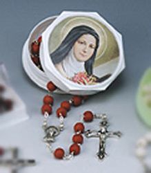 Rose Scent Wood Rosary with Saint Therese" itemprop="image