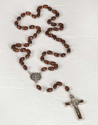 Saint Benedict Oval Wood Rosary- Enameled Center" itemprop="image