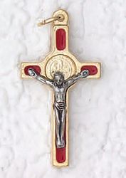 Saint Benedict Red Gold Tone Enameled Cross" itemprop="image