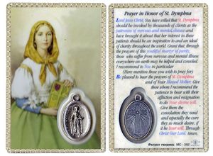 Saint Dymphna Prayer in Honor of Saint Dymphna Holy Card with Medal" itemprop="image