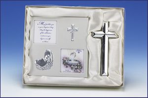 Silver Baptism Photo Frame and Cross Gift Set" itemprop="image