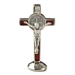 Small Crucifix Benedict Enamel Brown W/ Base 3 in" itemprop="image