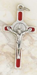 Small St. Benedict Crucifix in Red/Silver 1 1/2 inch" itemprop="image