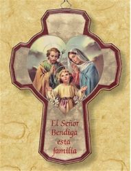 Spanish Holy Family Wooden Cross 8 1/2 X 6 inches" itemprop="image