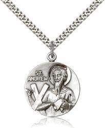 St. Andrew Sterling Silver Medal with Stainless steel Chain" itemprop="image