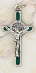 St. Benedict Cross Green Silver Small Crucifix 1 1/2 inch" itemprop="image