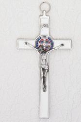 St. Benedict Cross White Enamel 8"" itemprop="image