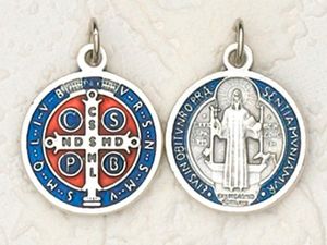 St. Benedict Medal with Blue and Red Details  7/8 inch" itemprop="image