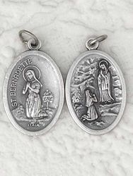 St. Bernadette  Grotto of Lourdes Oxidized Medal" itemprop="image