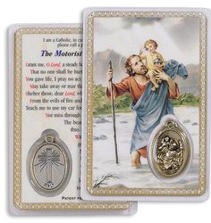 St.Christopher The Motorists Prayer Holy Card with Medal" itemprop="image