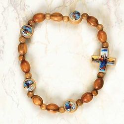 St. Christopher Wood Stretch Rosary Bracelet" itemprop="image