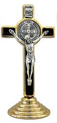 Standing St. Benedict Cross on Gold Base 3 in" itemprop="image