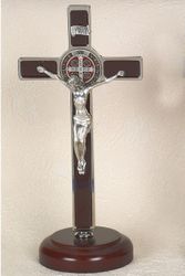 Standing St Benedict Cross on Wooden Base 8 in" itemprop="image