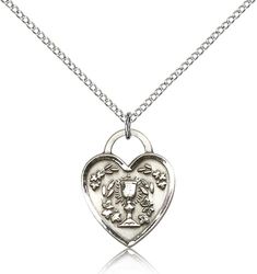 Sterling Silver Communion Heart Medal Pendant" itemprop="image