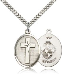 Sterling Silver Cross / Marines Medal Pendant" itemprop="image