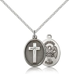 Sterling Silver Cross / National Guard Medal Pendant" itemprop="image