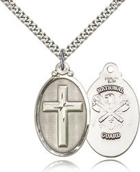 Sterling Silver Cross / National Guard Medal Pendant" itemprop="image