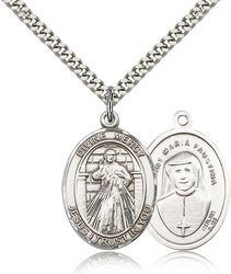 Sterling Silver Divine Mercy Patron Saint Medal Pendant - Large" itemprop="image