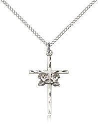 Sterling Silver Doves / Cross Medal Pendant" itemprop="image