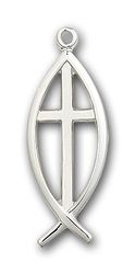 Sterling Silver Fish / Cross Medal Pendant" itemprop="image