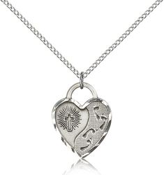 Sterling Silver Footprints Heart Medal Pendant" itemprop="image