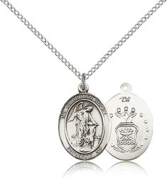 Sterling Silver Guardian Angel / Air Force Patron Saint Medal Pendant - Medium" itemprop="image