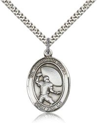 Sterling Silver Guardian Angel/Basketball Patron Saint Medal Pendant - Large" itemprop="image