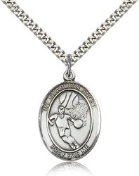 Sterling Silver Guardian Angel/Football Patron Saint Medal Pendant - Large" itemprop="image