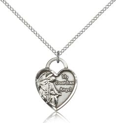 Sterling Silver Guardian Angel Heart Medal Pendant" itemprop="image