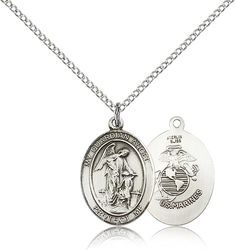 Sterling Silver Guardian Angel / Marines Patron Saint Medal Pendant - Medium" itemprop="image