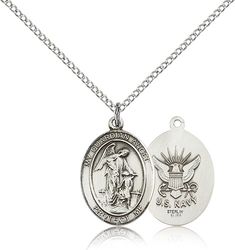 Sterling Silver Guardian Angel / Navy Patron Saint Medal Pendant - Medium" itemprop="image