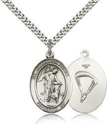 Sterling Silver Guardian Angel/Paratrooper Patron Saint Medal Pendant - Large" itemprop="image