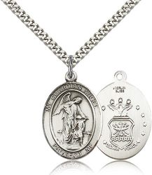 Sterling Silver Guardian Angel Patron Saint Medal Pendant - Large" itemprop="image