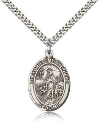 Sterling Silver Lord Is My Shepherd Patron Saint Medal Pendant - Large" itemprop="image