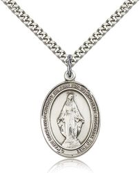 Sterling Silver Miraculous Patron Saint Medal Pendant - Large" itemprop="image