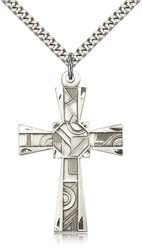 Sterling Silver Mosaic Cross Medal Pendant" itemprop="image