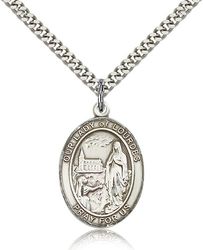 Sterling Silver Our Lady of Lourdes Patron Saint Medal Pendant - Large" itemprop="image