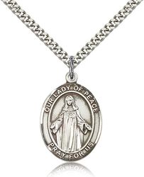 Sterling Silver Our Lady of Peace Patron Saint Medal Pendant - Large" itemprop="image